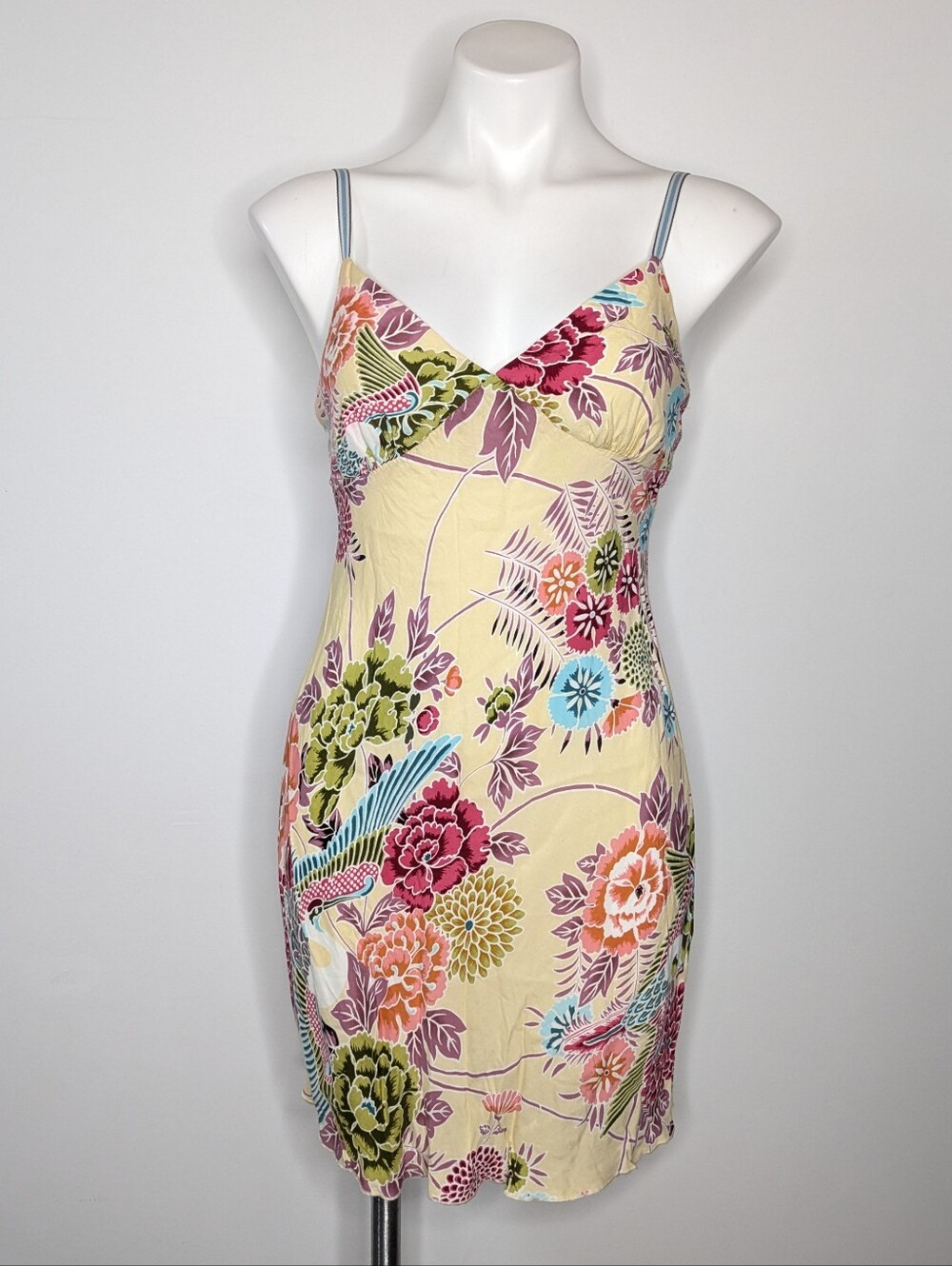 Vintage Y2K Wet Seal Cream Green Floral V Neck Summer Dress M
